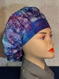 Purple & Blue Snow Flakes Bouffant Style Scrub Cap, Nurse Scrub Cap, Chemo  Cap, Foodservice, Healthcare Worker