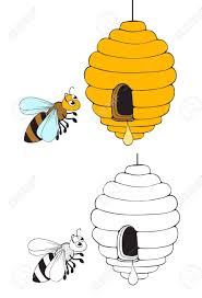 Beehive coloring pages are a fun way for kids of all ages to develop creativity, focus, motor skills and color recognition. Bee Flying And Beehive With Honey Drop Coloring Page Version Royalty Free Cliparts Vectors And Stock Illustration Image 61099159