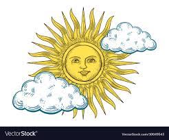 Sun With Face Engraving Style Royalty Free Vector Image