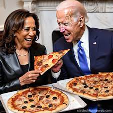 Joe Biden and Kamala Harris Eating Pizza | Stable Diffusion Online