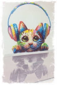 Colorful Cat Headphones Music Painting Reflection Cat Colors Art Cat Headphones
