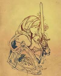 Tattoo Ink Drawing Female Fighter Crusader Sword Shield Warrior Tattoo Knight Tattoo Female Warrior Tattoo