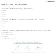 Put your film knowledge to the test and see how many movie trivia questions you can get right (we included the answers). Quiz Worksheet Animal Nutrition Study Com