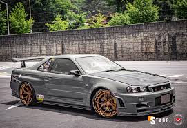 Maybe you would like to learn more about one of these? Nissan R34 Skyline Gt R Looks Epic On Gold Vossen Wheels Autoevolution