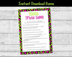 Aug 10, 2020 · millennials should have no problem doing well on this 2000s pop culture trivia quiz if you still miss talking to your friends on aim, then this quiz is made for you! 00s Trivia Game Etsy