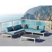 Ove Decors Malibu 4 Piece Aluminum Outdoor Sectional Set With Olefin Blue Cushions Malibu4pc The Home Depot Outdoor Furniture Sofa Outdoor Sectional Sectional Patio Furniture