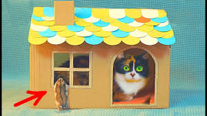 How To Make Amazing Kitten Cat Pet House From Cardboard Diy Cardboard House For Cat Cardboard Cat House Cardboard House Cat House