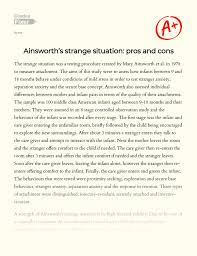 However, infants primary attachment is towards the mother or father. Ainsworth S Strange Situation Pros And Cons Essay Example 548 Words Gradesfixer