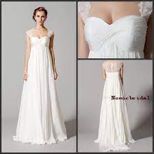 White Lace Empire Waist Wedding Dresses 2016 Elegant Portrait Capped Sleeves Romantic Women Bridal Gowns Sheer Back Plus Size Formal Wear From Nomicbridal 117 Empire Waist Wedding Dress Empire Wedding Dress