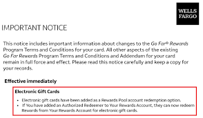 Check spelling or type a new query. Changes To Wells Fargo Credit Card Go Far Rewards Terms Egc Forfeiture At Death Misuse Gaming Atm Limits