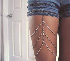 reserved thigh chain leg chain pyrite silver beaded detail brass and silver chain vucut kolye vucut zincirleri moda taki