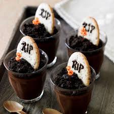 Graveyard Dirt Dessert Cups Chocolate Pudding Treats With Crushes Oreo Dirt And R I P Halloween Candy Recipes Halloween Food For Party Halloween Chocolate