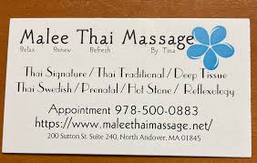 I have an office at 200 Sutton St. in North Andover. It's a great building  where everyone is friends with each other. One of the businesses is Malee  Thai Massage by Tina