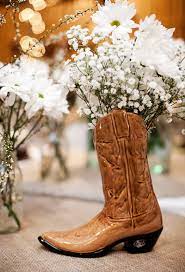 Barn Wedding On A Budget Rustic Wedding Chic Cowboy Wedding Cowboy Boot Centerpieces Western Wedding Centerpieces