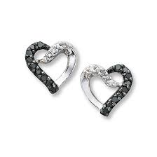 Black And White Diamond Shaped Logo These Adorable Heart Shaped Black And White Diamond Earrings Will Add A Fun Touch Sterling Silver Heart Jewelry Black Diamond Earrings Fine Jewellery Earrings