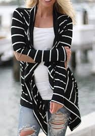 Black And White Striped Cardigan Black And White Striped Long Sleeve Irregular Fashion Cardigan Comfy Cozy Fall Fashion Trends Black White Stripes Cardigans Tops Cardigan Fashion Fashion Striped Cardigan
