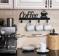 Coffee Bar Decor Sign Shelf Coffee Themed Kitchen Metal Rack Mug Holder Cups | eBay
