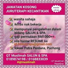 Ohjobs, jawatan kosong 2021, kerja kosong 2021, jawatan kosong kerajaan 2021, jawatan kosong swasta 2021, job vacancy, kerja kosong kerajaan, 2021, iklan jawatan kosong 2021, jobs in malaysia 2021, temuduga terbuka 2021, jawatan kosong kerajaan terkini, download borang. Qt Muslimah Beauty Salon Spa No 1 2a Jalan Putra Perdana 1 3 Taman Putra Perdana Puchong 2021