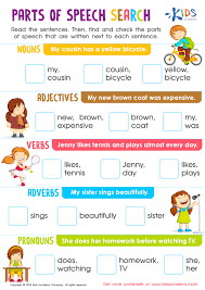 parts of speech worksheet for grade 3 free printable for kids