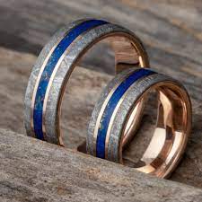 Men S Meteorite Ring Lapis Lazuli And Rose Gold Wedding Band 4011 Mens Wedding Bands Unique Mens Meteorite Ring Meteorite Ring