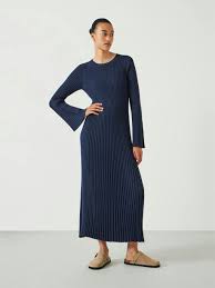 Penny Crew Neck Ribbed Knitted Dress | Midnight Navy | hush