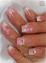 French Glitter Pink Flower Pink Nails Flower Nails Nail Designs It's still within the official shade of the holiday but it's different.
