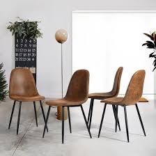 Furniturer Lot De 4 Chaises De Salle A Manger Avec Pieds En Metal Vintage Simili Marron Chaise Salle A Manger Chaise De Salle A Manger Chaise Cuisine