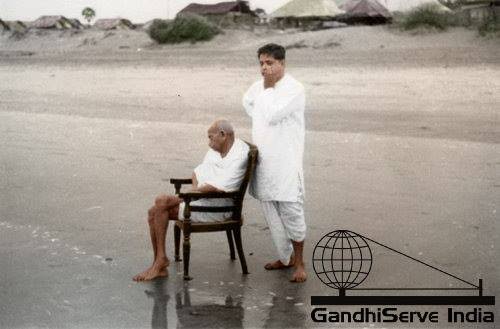 MAHATMA - Mahatma Gandhi sitting at Juhu Beach, Bombay, May/June 1944. Right: Devadas Gandhi. https://www.mahatmagandhislifeincolour.org/ #gandhi150 #lifegandhi #gandhiserve | Facebook
