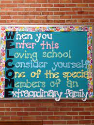 School Wide Bulletin Board In The Cafeteria School Classroom School Bulletin Boards Beginning Of School