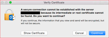 Certificate Warning In Outlook 2016 For Mac