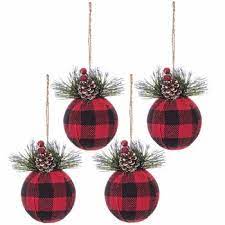 The buffalo plaid ornament looks intricate but with only two pieces and some straightforward colour work, it works up incredibly quickly with maximum impact! Red Black Buffalo Check Ball Ornaments Christmas Tree Holiday Home Decoration 4 Ct Walmart Com Walmart Com