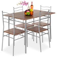 Wooden kitchen table with metal legs. Best Choice Products 5 Piece 4ft Modern Wooden Kitchen Table Dining Set W Metal Legs 4 Chairs Brown Silver Buy Online In Dominica At Dominica Desertcart Com Productid 53437201