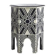 Bone inlay wooden modern antique handmade bed side bedside chest of drawers | home the plush velvet upholstery and the dramatic arched silhouette, outlined with brass nailheads, give the. Bone Hexa Black And White Table