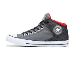 Black And Red Converse High Tops Converse Chuck Taylor All Star High Street Mid Top Sneaker Grey Red Best Sneakers Sneakers Fashion Womens Sneakers