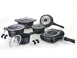 royalty line rl es1015m batterie de casseroles professionnelle en pierre de lave cod 15pieces noir pierre de lave materiel de cuisine batterie de cuisine