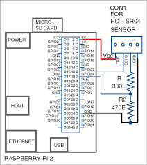 Circuit diagram & description 5: Ultrasonic Distance Meter Using Raspberry Pi 2 Electronics Project