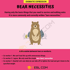 Bear Necessities What Does The Popular Idiom Bear Necessities Mean 7 E S L In 2020 Idioms Idiomatic Expressions English Idioms