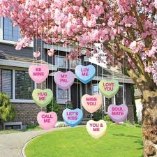 Dyrenson home decorative love valentine's day small garden flag tulips flower double sided welcome quote, house red truck burlap yard decoration, seasonal outdoor décor flag. Valentine S Lawn Decorations Hanging Candy Hearts Set Of 9 Free Shipping 12372 Valentines Outdoor Decorations Diy Valentines Decorations Valentines Day Decorations