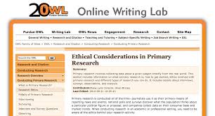 Purdue Owl Ethical Considerations In Primary Research 316 Research Writing Lab Online Writing Lab Online University