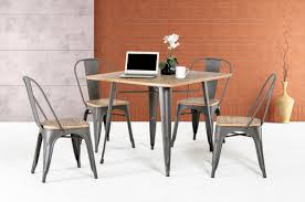 Seats up to 4 people, ideal for any dining area, such as a kitchen, dining room, dinette, or small apartment. T 14005 Modern Grey Metal And Wood Square Dining Table Set