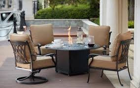 With propane fire pits, you will get features to adjust the flame height along with a significant heat output. Patio Furniture Deep Seating Chat Group Cast Aluminum Fire Pit Table 5pc Capri