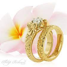 Hawaiian French Mount Collection Plumeria Flower Design Engagement Ring Wedding Band Ha Hawaiian Wedding Rings Custom Wedding Rings Hawaiian Wedding Jewelry