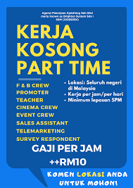 April 23, 2019april 19, 2017 by editorfs. Maukerja On Twitter Kerja Kosong Part Time Seluruh Negeri Di Malaysia Kelayakan 17 Tahun Ke Atas Lepasan Spm Boleh Mohon Gaji Per Jam Rm10 Komen Lokasi Anda Untuk Mohon Https T Co S5ij5m8dxw