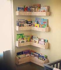 Repurposed Corner Bookshelf Made With Pallets Wood Bookshelves Diy Diy Bookshelf Kids Nursery Shelves Living room space saving small manmade board floor bookshelf bedroom modern simple multifunctional student display bookcase. pinterest