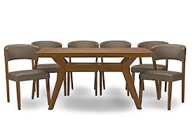 Baxton Studio 7 Piece Montreal Mid Century Dining Set Dark Walnut Mid Century Dining Set Faux Leather Dining Chairs Mid Century Dining Table