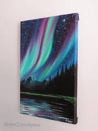 Christmas Gift Canada Northern Lights Art Aurora Borealis Mountain Painting Celestial Art Black Friday Sale Northern Lights Art Northern Lights Painting Forest Painting