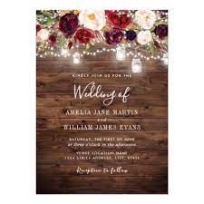 Rustic Burgundy Floral Lights Wedding Invitation Zazzle Com Vow Renewal Invitations Jar Lights Wedding Rustic Invitations