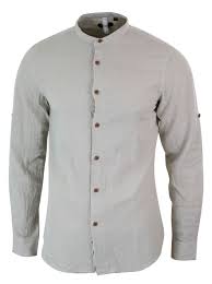 Chemise manches longues unie lin. Chemise Legere Sans Col Homme En Lin Pour Plage Vacances Decontracte Tendance Ebay