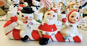 Vintage Htf Snowman Santa Angel On Candy Cane Sled Candleholder 1950 S Japan 110 Retro Christmas Vintage Girls Novelty Christmas