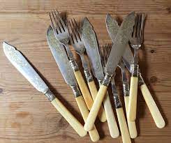 Antique Bone Handled Cutlery Antique Fish Knives And Forks Set Of 5 Vintage Flatware Knife And Fork Set Fish Knife Vintage Flatware